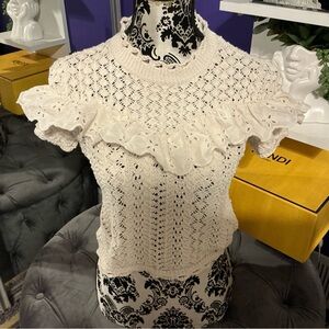 Cream Ruffled Knit Top